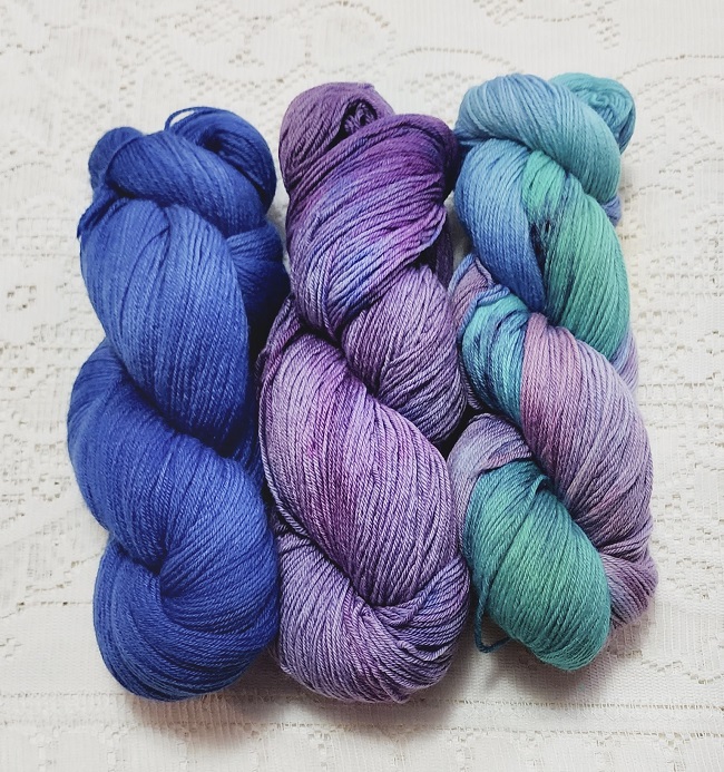 Yarn Set, Yarn Kit, Shawl Kit, untreated merino, blue yarn, purple yarn,  multicolored yarn, aplcrafts, knitting, crochet, hand dyed yarn 